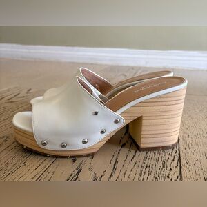 Cool Planet by Steve Madden White Studded Leather Clog Mules with Stacked Heel